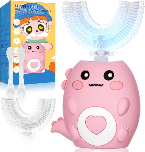 Vista 13 de Cepillo de dientes eléctrico en forma de U para niños, con 3 modos de limpieza, con 4 cabezales de cepillo, cepillo de dientes automático sónico