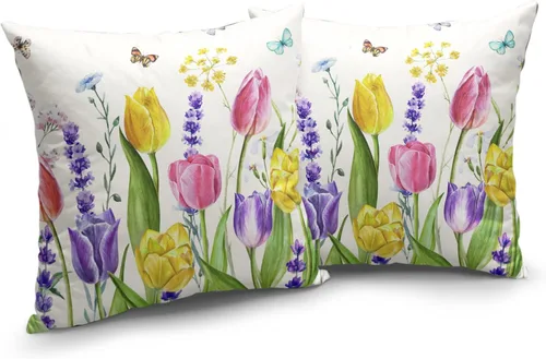 Vista 58 de Juego de 2 fundas de almohada de 16 x 16 pulgadas, diseño patriótico de bandera estadounidense con estrellas para exteriores, estilo casa de campo