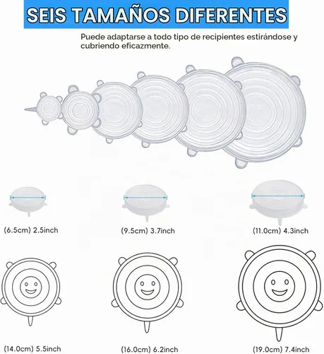 Vista 7 de 12 tapas elásticas de silicona para almacenamiento de alimentos, 6 especificaciones de cubierta de tazón de silicona reutilizable, adecuadas