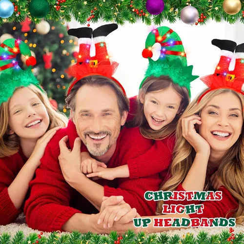 Vista 5 de Tkifoda Diadema de Navidad iluminada, luces LED, gorro de Navidad, sombreros de Navidad, diademas de vacaciones