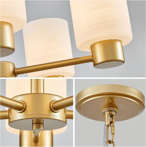Vista 5 de WUZUPS Lámpara colgante de 5 luces, pantalla de vidrio blanco esmerilado con iluminación de techo de grano, elegante accesorio moderno para baño