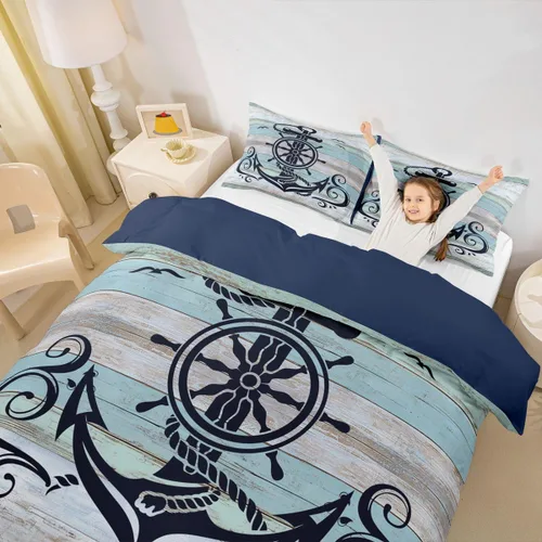 Vista 29 de Erosebridal Funda de edredón de ancla náutica, juego de ropa de cama con brújula oceánica, tamaño individual para niños, adolescentes, adultos