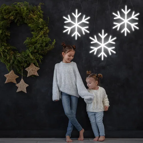 Vista 6 de ROCEEI 3 letreros de neón de copo de nieve, luces LED de copo de nieve, luces de neón de invierno, barra de pared para ventana, decoración de sala