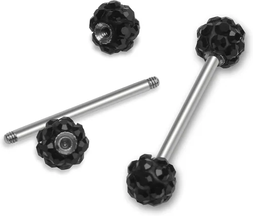 Vista 3 de CrazyPiercing 10 anillos de lengua CZ 16G con barra de acero inoxidable recta 0551in de longitud