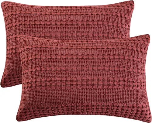 Vista 13 de PHF Fundas de almohada 100% algodón con tejido de gofre de 24 x 24 pulgadas, paquete de 2 fundas cuadradas para decoración elegante del hogar, sin