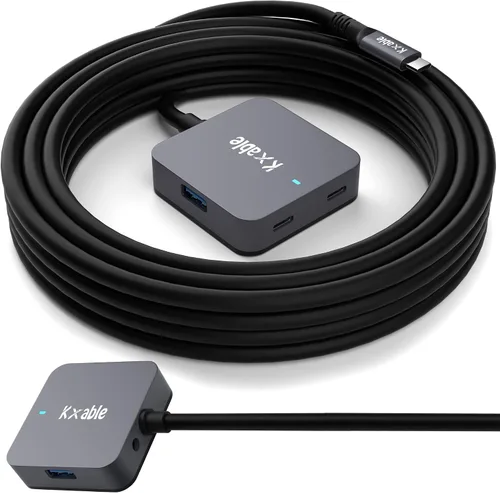 Vista 8 de Cable de extensión USB mejorado de 15 pies con 4 puertos (2 A + 2 C), cable extensor USB 3.0 tipo A, hub divisor Y, macho tipo A a hembra + cable
