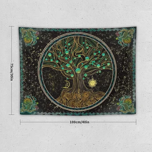 Vista 5 de Naykow Árbol de la vida, bohemio, sol, luna, naturaleza, lindo tapiz verde para pared, mandala espiritual, chakras, grunge, tapices para colgar