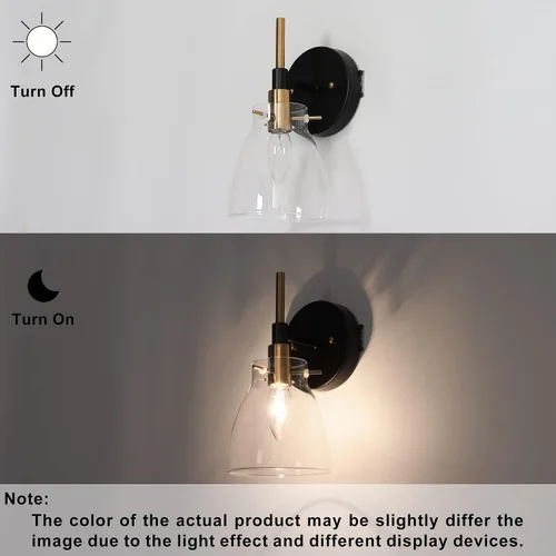 Vista 6 de ZEVNI Aplique de pared, apliques de pared de 1 luz, accesorios de pared de oro negro con pantalla de vidrio transparente de globo, 5 x 5.5 x 10 5 x