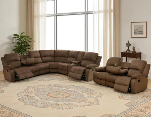Vista 41 de Juego de sofá seccional reclinable manual, juegos de muebles de sala de estar, sofá seccional en forma de L y 2 sillas, cómodo sofá reclinable