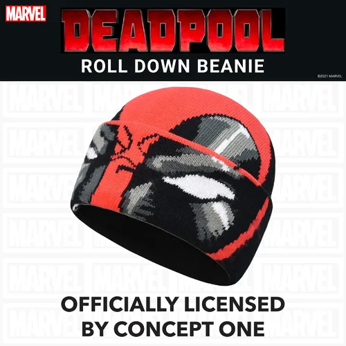 Vista 4 de Concept One Marvel Deadpool - Gorro con puños enrollables, rojonegro, talla única, RojoNegro