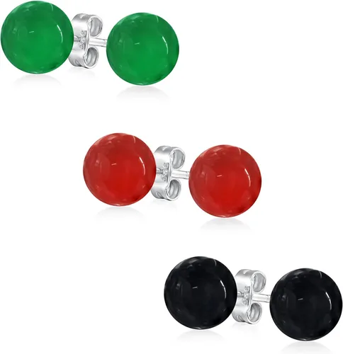 Vista 14 de Aretes grandes de plata de ley 925 con piedras preciosas naturales de 0.394 pulgadas para mujeres y adolescentes, variedad de piedras de nacimiento