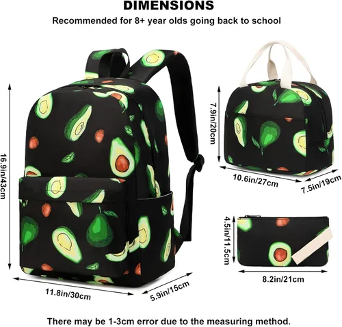 Vista 4 de Mochila infantil para niñas, adolescentes, bolsas escolares con bolsa de almuerzo, estuche para lápices
