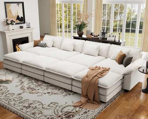 Vista 44 de Sofá modular de gran tamaño de 154 pulgadas, cómodo sofá en forma de U con 3 otomanas móviles, sofá moderno de felpilla de 7 plazas para sala