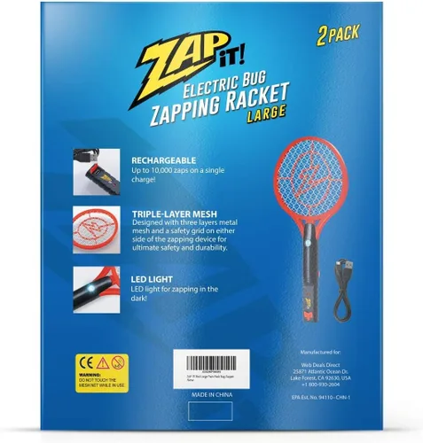 Vista 8 de Zap It Bug Zapper - Raqueta mata mosquitos recargable de 4000 voltios, cable de carga USB, Paquete de 2