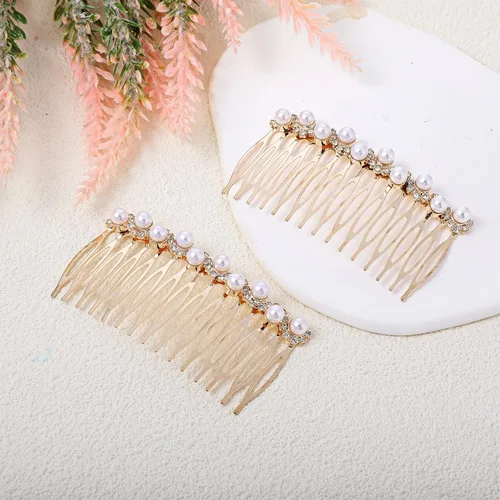 Vista 7 de 2 peines para el cabello para mujer, accesorios para el cabello, peines decorativos para mujer, peine de cabello con perlas doradas con diamantes
