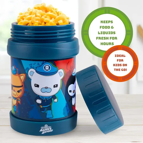 Vista 4 de Octonauts Above & Beyond - Tarro de alimentos de acero inoxidable de 13 onzas para niños, con aislamiento al vacío de doble pared azul, a prueba