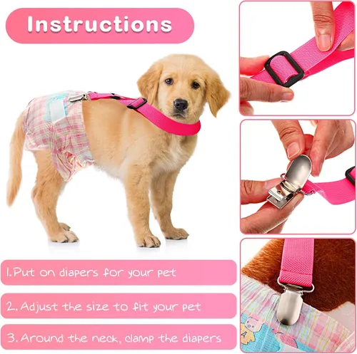Vista 5 de Nuanchu 2 piezas de tirantes para perro para pañales hembra, macho, pañal con tirantes para el vientre canino, arnés en tu mascota, falda y vestido