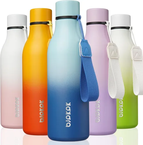 Vista 85 de BJPKPK Botellas de agua aisladas, botella de agua de metal de acero inoxidable de 12 onzas con correa, sin BPA a prueba de fugas, jarras, tazas