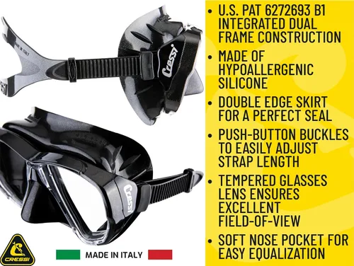 Vista 3 de Cressi Máscara de buceo para adultos con lente inclinada para buceo - Big Eyes: Made in Italy