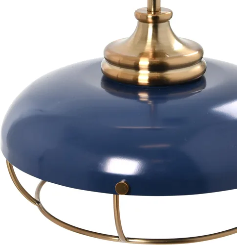 Vista 4 de Presley - Lámpara de techo de metal con cúpula enjaulada, latón cepillado y azul marino