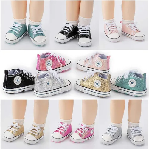 Vista 9 de Zapatos de bebé, para niñas o niños, suaves, suela antideslizante, para recién nacidos y primeros pasos, de estrella, tenis caña alta de lona