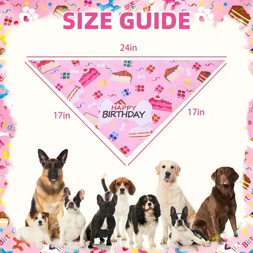 Vista 2 de PUPTECK Bandana de cumpleaños para perro, traje de 4 piezas, bufanda de babero triangular suave para mascotas, suministros de decoración de fiesta