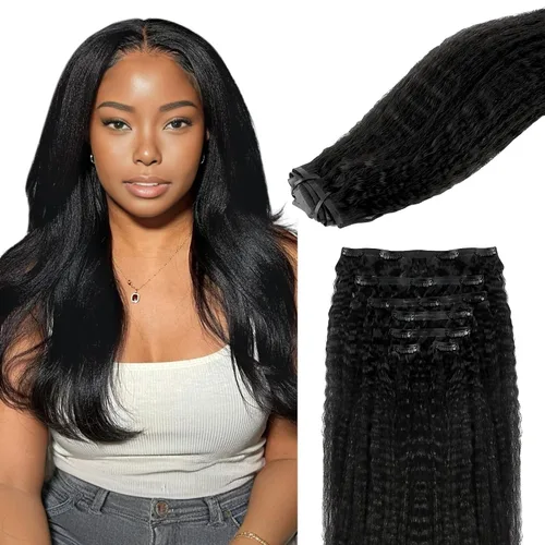 Vista 68 de Lashey Extensiones de cabello humano con clip, sin costuras, #1, color negro azabache, extensiones de cabello humano real, extensiones de cabello