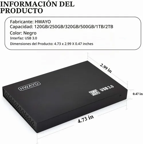 Vista 2 de HWAYO 2.5'' 120GB Disco Duro Externo Portátil Ultra Delgado USB3.0 HDD Almacenamiento para PC/Ordenador de escritorio/Portátil/MacBook/Chromebook