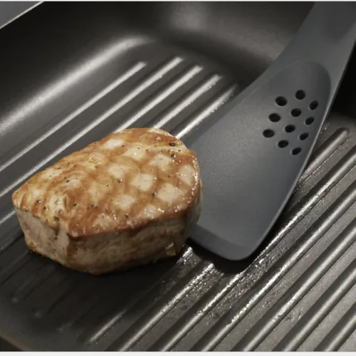 Vista 7 de Uni-tool - Utensilios de cocina de silicona 5 en 1, cuchara ranurada, girador, herramienta de corte, cuchara sólida y espátula en uno para cocina