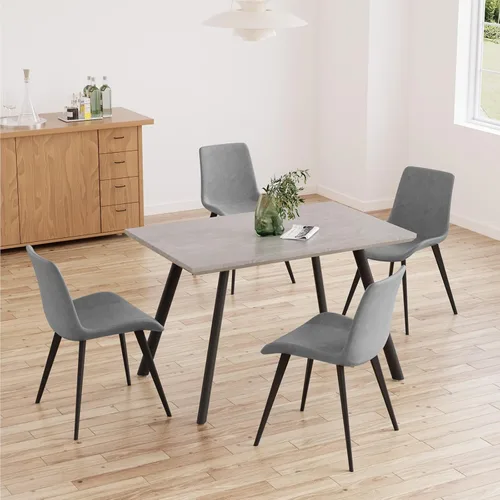 Vista 9 de ZckyCine Conjunto moderno de mesa de comedor de 5 piezas con mesa rectangular de madera y 4 sillas tapizadas en cuero, capacidad para 4 personas