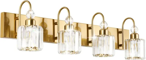 Vista 31 de Ralbay Modernas luces LED de cristal para tocador de baño, 3 luces de acero inoxidable, luces de tocador de cristal sobre el espejo, accesorios