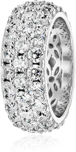Vista 4 de Tienda Collection Platinum or Gold Plated 3-Row Round-Cut Pave Band Ring Set with Infinite Elements Zirconia