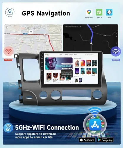 Vista 4 de Estéreo de coche 2G+32G para Honda Civic 2006 2007 2008 2009 2010 2011 con Carplay inalámbrico Android Auto, radio de coche Android de pantalla