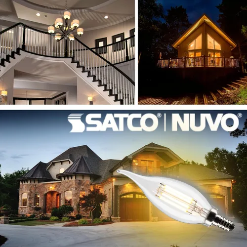 Vista 3 de Satco Bombillas LED transparentes para candelabros, 3 W, tipo CA10, blanco suave, 2700 K, 200 L, base de vela E12, regulables para comedor, lámpara