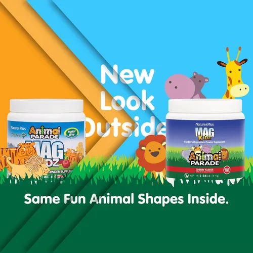 Vista 2 de NaturesPlus Animal Parade MagKidz, sabor a cereza, 0.38 libras, suplemento de magnesio en polvo para niños, apoyo para la salud ósea y muscular, sin