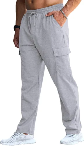 Vista 6 de CTU Pantalones deportivos holgados de moda para hombre, ligeros, para entrenamiento, pantalones deportivos con parte inferior abierta con bolsillos