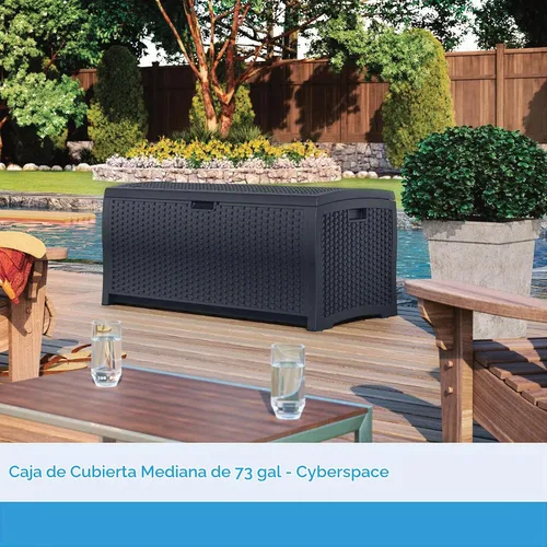 Vista 2 de Suncast Caja de almacenamiento para exteriores - Caja de cubierta de mimbre de resina Cyberspace de 73 galones con tapa con cierre, contenedor