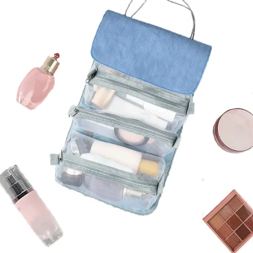 Vista 2 de Bolsa organizadora de cosméticos para viajes, bolsa de maquillaje extraíble 4 en 1, neceser de aseo para mujeres y niñas, bolsa portátil, bolsa
