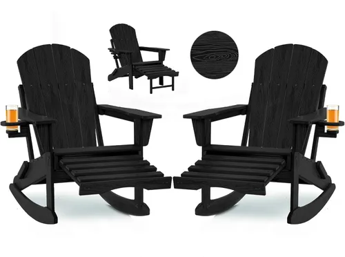 Vista 29 de Mecedora plegable Adirondack, silla de patio multifuncional 4 en 1 con otomana retráctil, silla de exterior con textura de madera, silla de césped