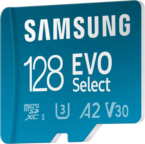 Vista 5 de SAMSUNG EVO Select Micro SD-Tarjeta de memoria + adaptador, 128 GB microSDXC 130 MB/s Full HD y 4K UHD, UHS-I, U3, A2, V30, almacenamiento ampliado