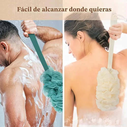 Vista 2 de PIPUHA - Paquete de 2 cepillos de ducha con esponja de lufa para ducha, exfoliante corporal con mango largo, esponja en un palo para hombres