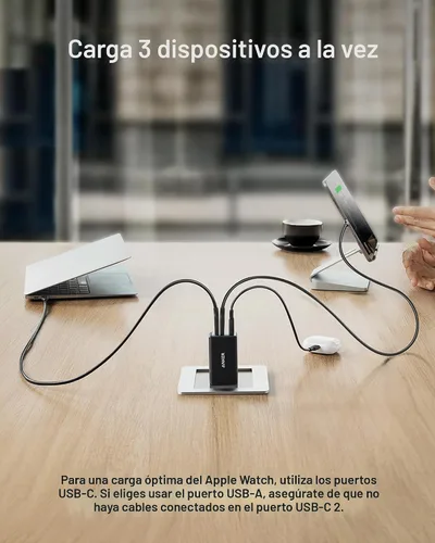 Vista 3 de Anker Bloque de cargador USB C de 3 puertos máximo de 65 W, cargador