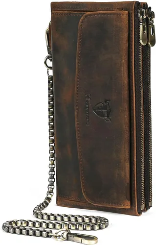 Vista 52 de Genuino Caballo Loco Cuero Regalo de Viaje Moneda Bolsillo Tarjetero Organizador Largo Cadena Rfid Cartera Monedero Con Broche Para Hombres Hombres