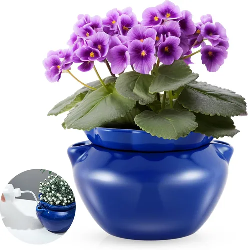 Vista 9 de 2 juegos de macetas para violetas africanas de 7.5 pulgadas, maceta de riego automático para plantas de interior de cerámica, maceta de riego