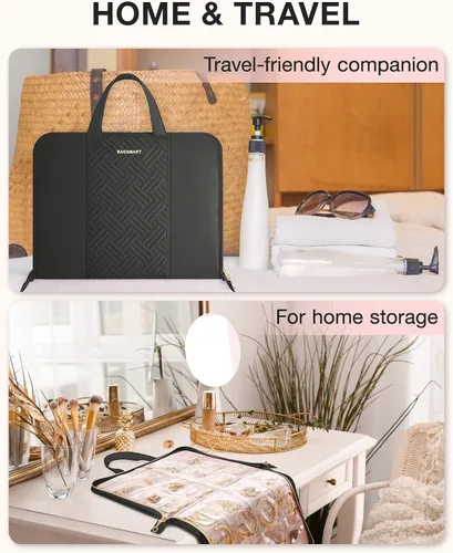 Vista 6 de BAGSMART Estuche organizador de joyas de viaje, bolsa portátil para joyas, sin enredos, almacenamiento de collares, bolsillos transparentes