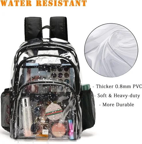 Vista 3 de KUI WAN Mochila transparente, bolsa transparente aprobada para estadios, mochila grande transparente de PVC resistente para estadio, escuela