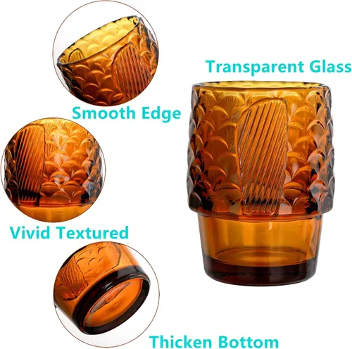 Vista 3 de Juego de 4 vasos para beber con diseño de pez Koi, vasos de ámbar apilables, vasos para bebidas, vasos de jugo, vasos de agua potable, cristalería