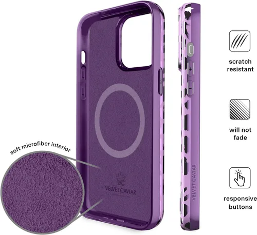 Vista 6 de VELVET CAVIAR Funda compatible con MagSafe para iPhone 15, probada en caídas de 10 pies, estampado de leopardo y amatista morada