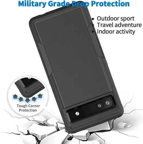 Vista 5 de Funda para Google Pixel 6A 5G, funda para teléfono de pasajeros [grado militar] 2 en 1 a prueba de golpes, resistente cubierta para Pixel 6A 5G