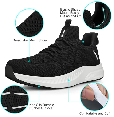 Vista 3 de Feethit - Tenis para hombre antideslizantes, ligeros, transpirables, estilo slip-on, para caminar, correr y gimnasio